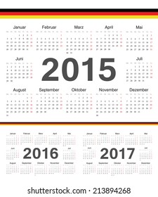 Vector german circle calendars 2015, 2016, 2017. Week starts from Monday.