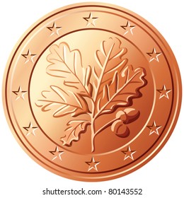 Vector German coin euro cents with the image of oak leaves