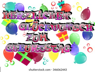 Vector German Happy Birthday Card Balloons Stock Vector (Royalty Free ...