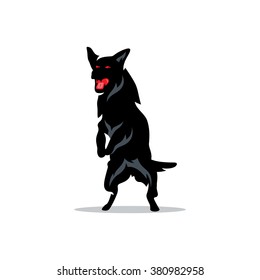 Vector German Shepherd Cartoon Illustration. Black angry Dog. Branding Identity Corporate Logo isolated on a white background