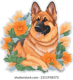 pegatina de perro de pastor germano vectorial pegatina de dibujos animados de animales