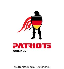 Vector Germany Flag Patriots Soldier Logo. Mascot Character Design. Memorial Day Army man with Shield. Vector Freedom Leader Logo illustration