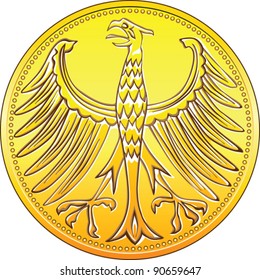 Vector Germany Money gold and silver coin with heraldic eagle isolated on a white background
