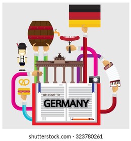 vector Germany sausage holiday element castle building traditional city flat illustration icon arm and hand Modern