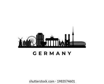 Vector Germany skyline. Black and white Travel Germany famous landmarks. 