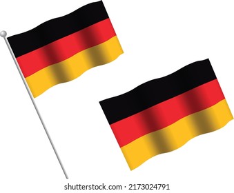 Vector of Germany waving flag, with rod and without rod - with white background. Suitable for illustration or merchandise.