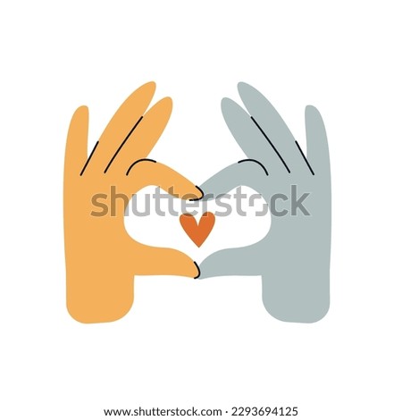 Vector gesture hands in heart shapes for Love post cards.