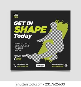 Vector get in shape today gym social media post design