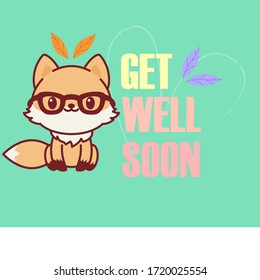 vector get well soon illustration and fox in cartoon style