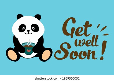 vector get well soon illustration with panda in cartoon style