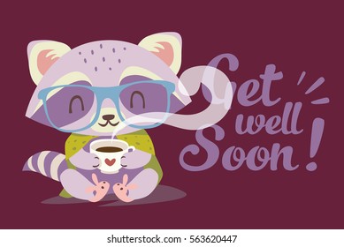 Vector Get Well Soon Illustration Raccoon Stock Vector (Royalty Free ...