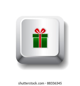 Vector get your gift illustration. White computer key with gift box.