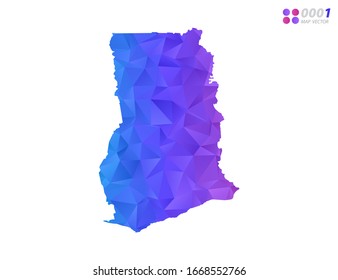Vector Ghana mapea mosaico colorido de triángulo de polígono con fondo blanco. degradado de estilo.