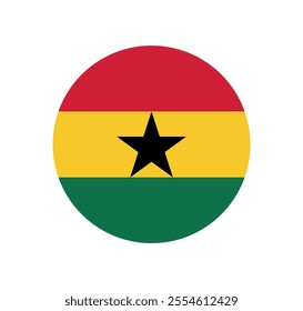 Vector Ghana National Flag icon. Round flag of Ghana on white Background.