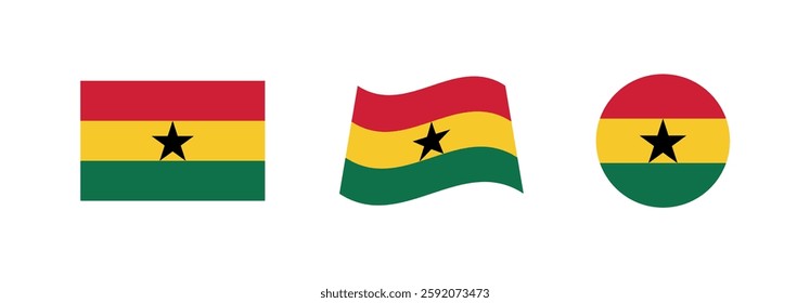 Vector Ghana National Flag icon collection. Flag set of Ghana various styles.