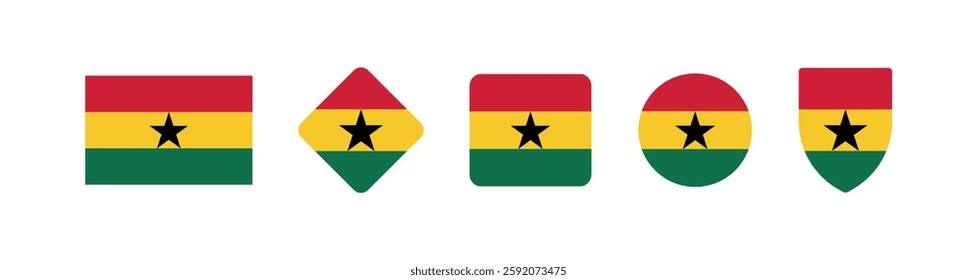 Vector Ghana National Flag icon collection. Flag set of Ghana various styles.