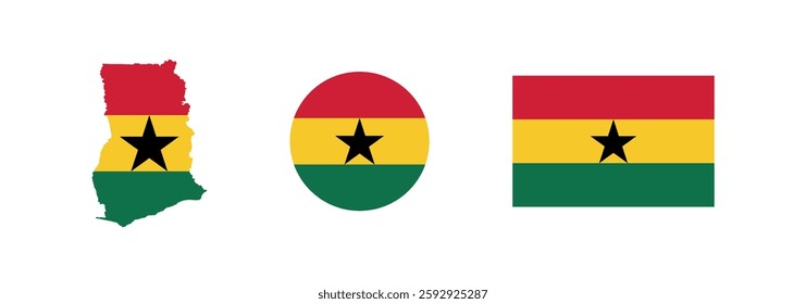 Vector Ghana National Flag icon collection. Flag set of Ghana various styles.