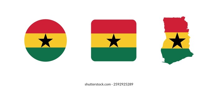 Vector Ghana National Flag icon collection. Flag set of Ghana various styles.