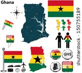 Vector of Ghana set with detailed country shape with region borders, flags and icons