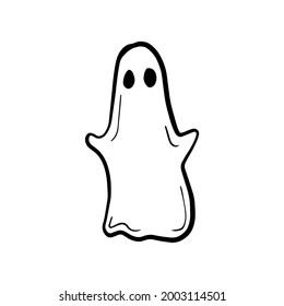 Vector ghost Halloween icon.  Black and white line drawing. Spooky theme symbol, perfect for party decorations, scary gifts, and wrapping paper.