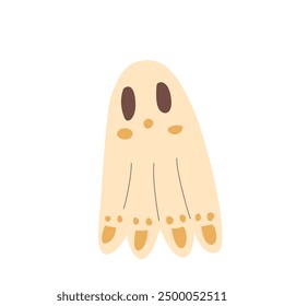 Vector ghost isolated on white background. Hand drawn flat Halloween festive illustration