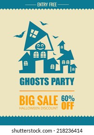 Vector ghost party big sale flyer for Halloween Festival.