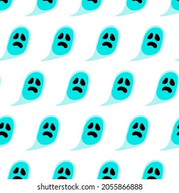 Vector ghost seamless pattern. Halloween spooky scarf isolated on white background. Cartoon illustration for seasonal design, textile, decoration or greeting card. Hand drawn prints and doodle.