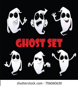 Vector ghost sticker set. Funny cartoon halloween cartoon. Second part