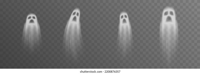 Vector ghosts on isolated transparent background. Ghost PNG. Halloween object.