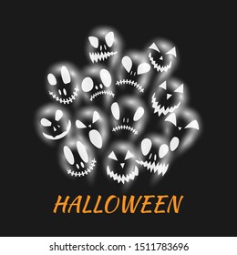 Vector ghosts with various facial expressions, phantom silhouettes. Halloween spooky and funny poltergeists, scary spirits flying in night.