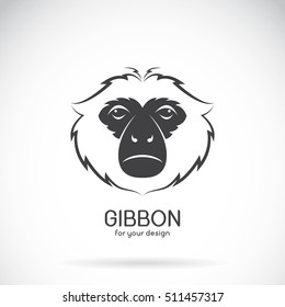 Vector of a gibbon head design on white background,  Wild Animals.