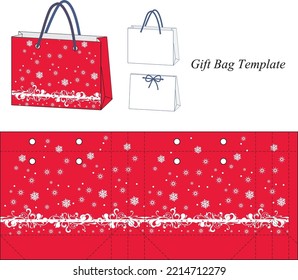 Vector Gift bag template, winter design, red