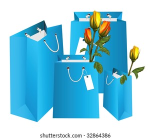 Vector. Gift blue bags with roses.