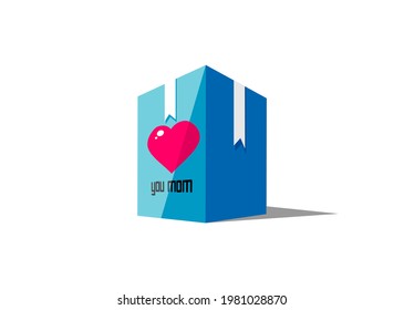 vector gift blue flat style 3d design and love sign, love gift, birthday