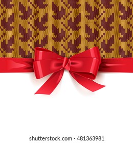 Vector Gift Bow with Autumn Knitted Pattern 2 isolated on white background