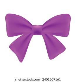 Vector gift bows silk purple ribbon with decorative bow. realistic luxury festive satin tape for decor.