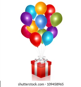 vector gift box with balloons