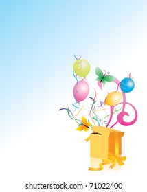 vector gift box with balloons and butterflies