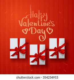 vector gift box with bows and ribbons  on red background 