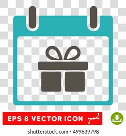 Vector Gift Box Calendar Day EPS vector pictograph. Illustration style is flat iconic bicolor grey and cyan symbol on a transparent background.