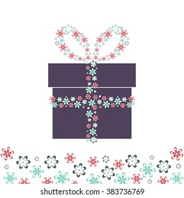 Vector gift box with flower bow. Gift wrap with flower element.