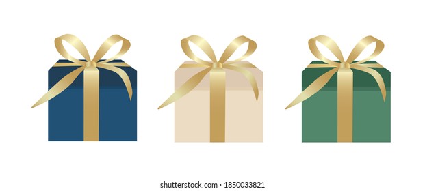 Navidad vectorial  caja de regalo con arco dorado. Regalos para el cumpleaños,  valentina, año nuevo.