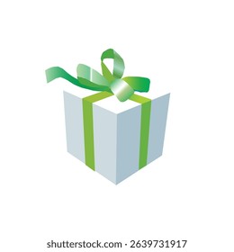 Vector gift box with green ribbon and silk bow