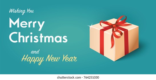 Vector gift box with greetings  Merry Christmas