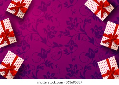 vector gift box with hearts, bows and ribbons 