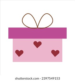 Vector Gift Box with Hearts flat