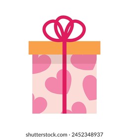 Vector Gift Box With Hearts illustration on white.