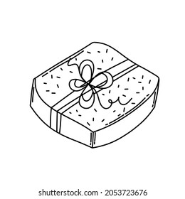Vector gift box icon. Doodle hand drawn sign. black white for Christmas, birthday, Valentines Day. Childish illustration for print, web