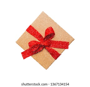 Vector gift box icon illustration with red bow, point style pictogram, present symbol isolated on white background.