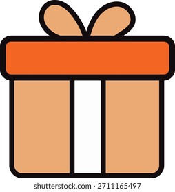 Icono de caja de regalo de Vector en naranja con cinta. Representa celebraciones, fiestas, Navidades y ocasiones especiales.